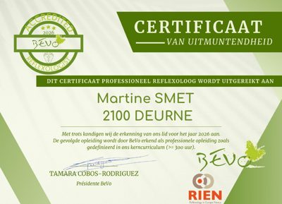 BeVo-certificaat van uitmuntendheid 2026 — Martine Smet